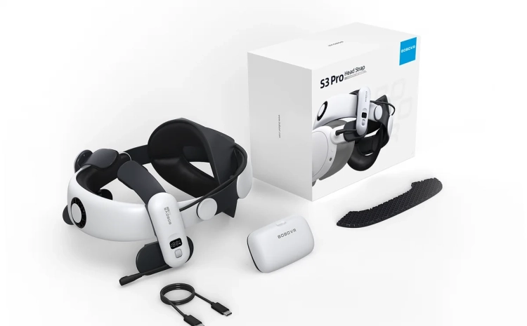 Zawartość zestawu BOBOVR S3 Pro: pasek, akumulator B100, kabel i poduszka
