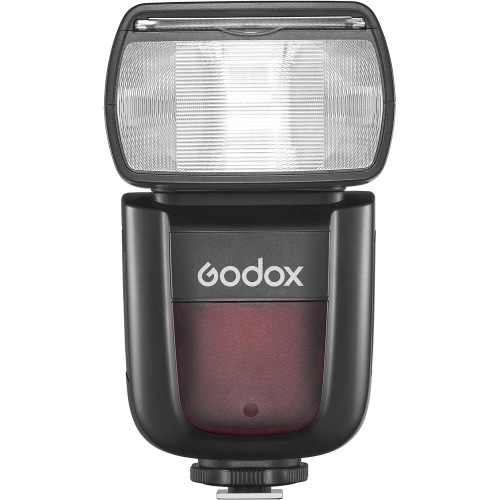 Lampa błyskowa Godox V850III na wprost, palnik i panel AF