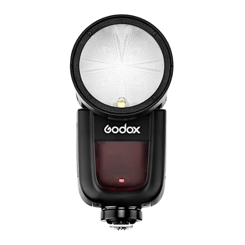 Lampa błyskowa Godox V1 do Canon na wprost, okrągły palnik i panel AF
