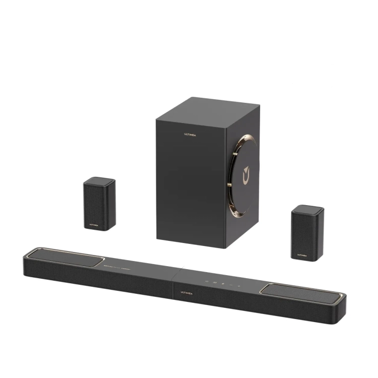 Soundbar Ultimea Skywave F40 Boom z subwooferem i dwoma małymi głośnikami tylnymi