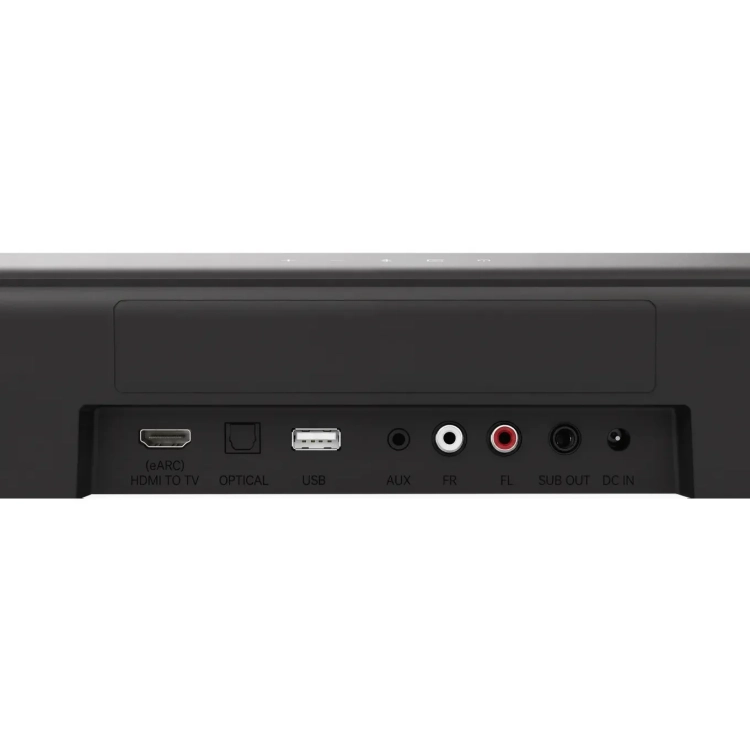 Złącza soundbara Ultimea Aura S5T: HDMI eARC, optyczne, USB, AUX, głośniki przednie i wyjście subwoofera