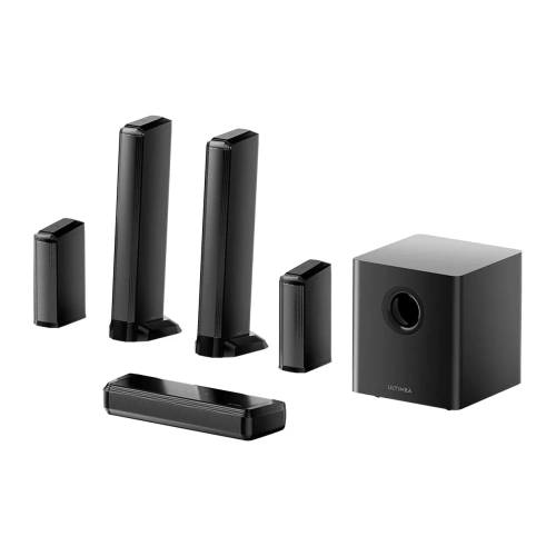 Ultimea Apollo S70 Ultra rozłożony: dwie kolumny, moduł środkowy, subwoofer i dwa głośniki tylne