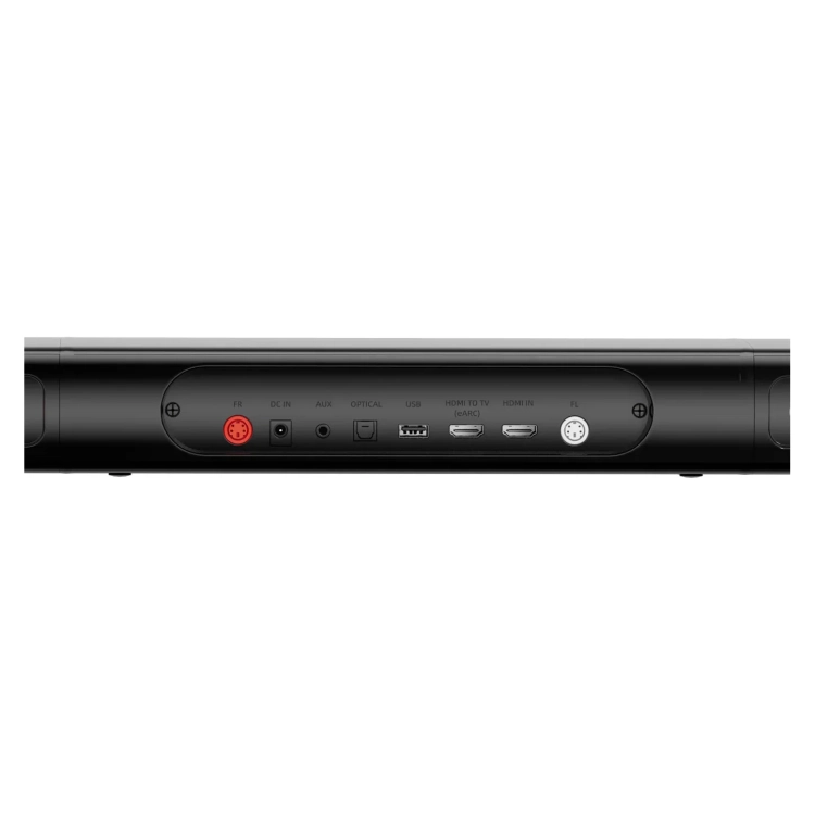 Tył soundbara Ultimea Apollo S90 ze złączami HDMI IN, HDMI eARC, optycznym, USB i AUX
