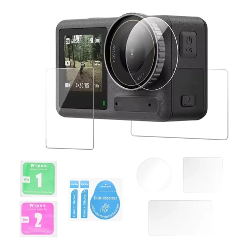 Szkła hartowane na ekrany i obiektyw kamery DJI Osmo Action 5 Pro z akcesoriami do montażu