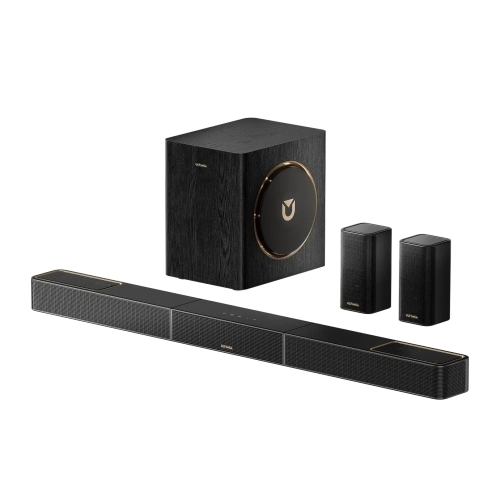 Soundbar Ultimea Skywave X40 z drewnianym subwooferem i dwoma bezprzewodowymi głośnikami tylnymi