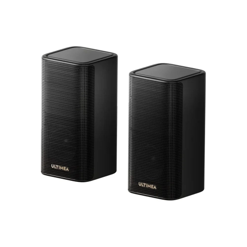 Dwa bezprzewodowe głośniki tylne Ultimea Skywave X40 w obudowie z fakturą drewna