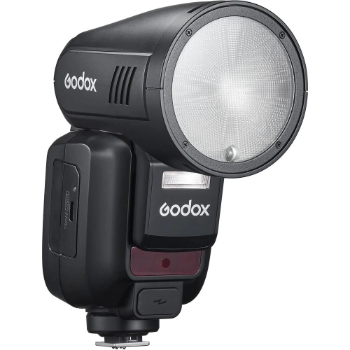 Lampa błyskowa Godox V100 do Sony z przodu pod kątem z lampką SU-1
