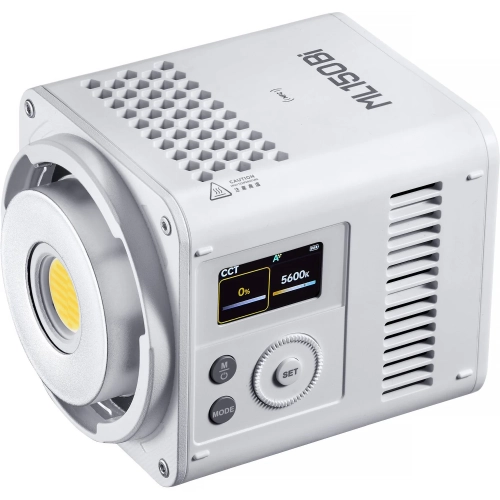 Lampa LED Godox ML150Bi z przodu pod kątem z diodą i ekranem