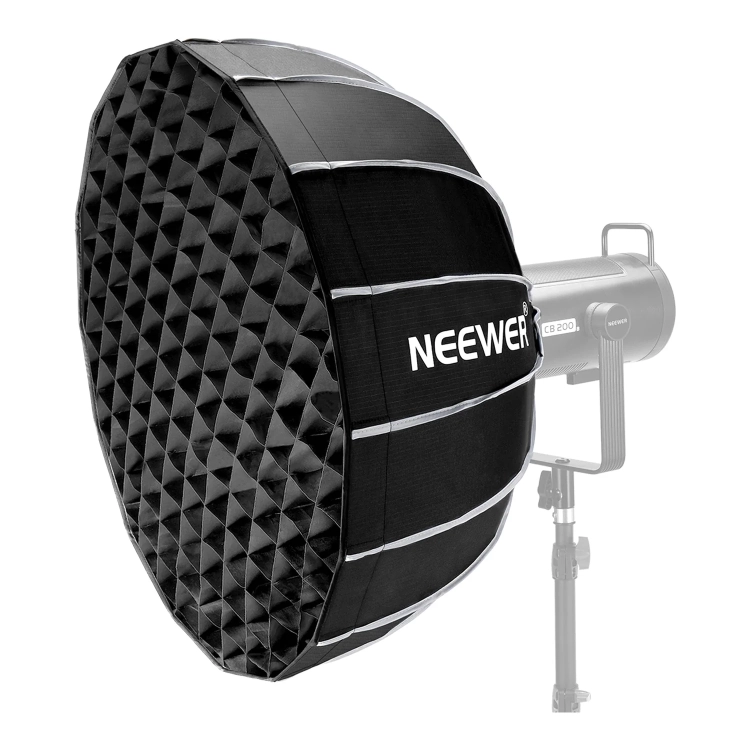 Softbox paraboliczny NEEWER NS85U z gridem na lampie, widok z przodu