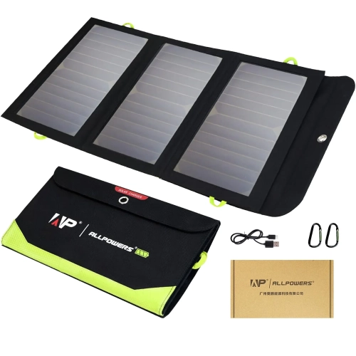 Składany panel słoneczny Allpowers 21 W z powerbankiem 10000 mAh i akcesoriami