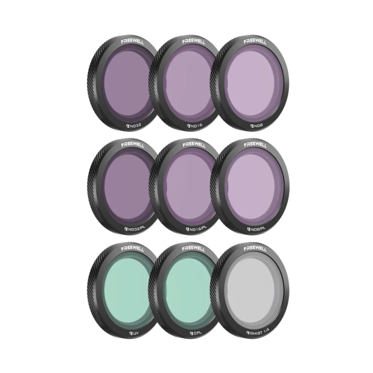 Dziewięć magnetycznych filtrów FREEWELL Mega 9Pack do drona DJI Neo