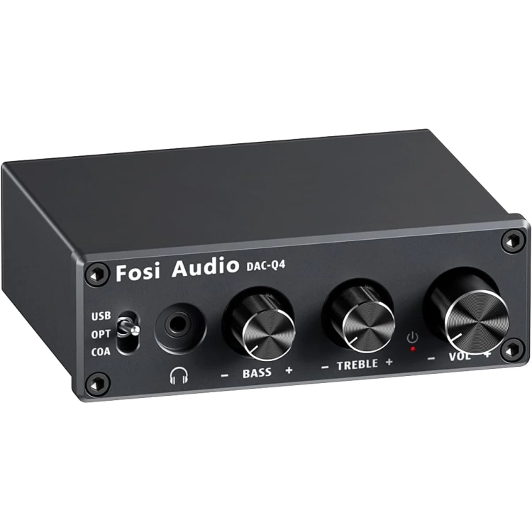 Wzmacniacz słuchawkowy z DAC Fosi Audio Q4, widok z przodu
