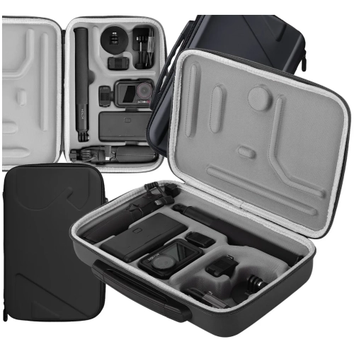 Torba transportowa do DJI Osmo Action Adventure Combo, otwarta z kamerą i akcesoriami