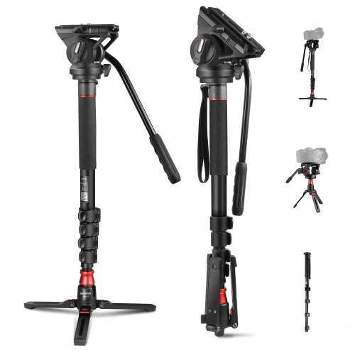 Monopod NEEWER GM76 z głowicą olejową, złożony i z odłączoną podstawą