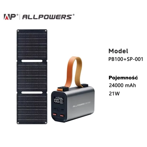 Powerbank Allpowers PB100 24000 mAh z panelem solarnym SP001 21 W