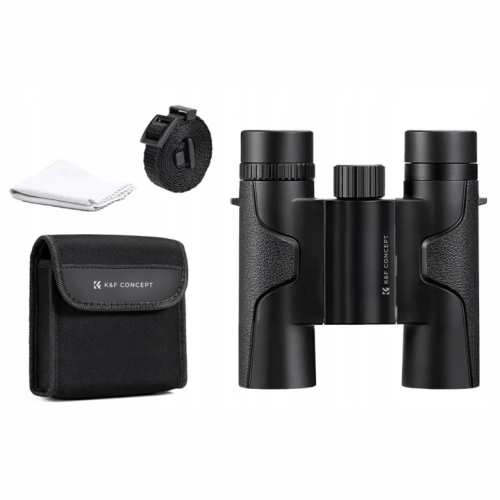 Czarna lornetka K&F Concept KF33.070 10x25 z etui, ściereczką i pokrywkami