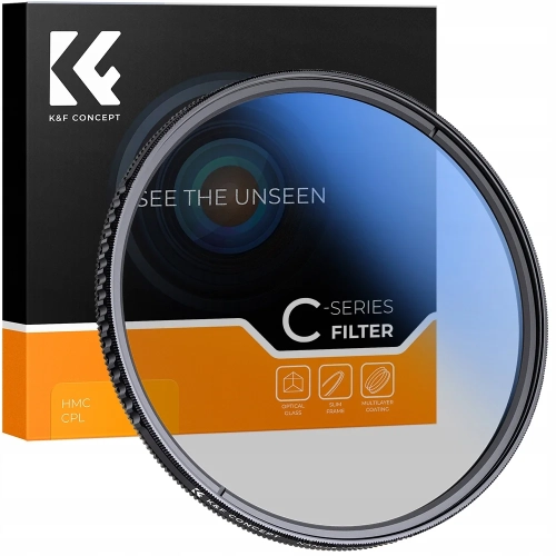 Filtr CPL K&F Concept 77 mm na tle pudełka