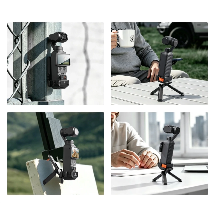 Osmo Pocket w ramce K&F Concept PP63 na biurku i poręczy