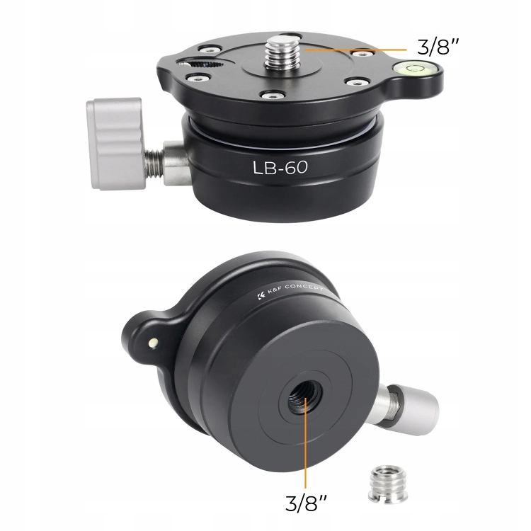 Gwinty 3/8 cala w głowicy K&F Concept LB-60 i adapter