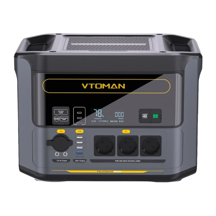 Panel przedni VTOMAN FlashSpeed 1500 z ekranem LCD i gniazdami 230 V