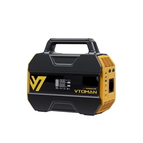 VTOMAN FlashSpeed 300 od strony gniazda 230 V i portów USB na boku obudowy