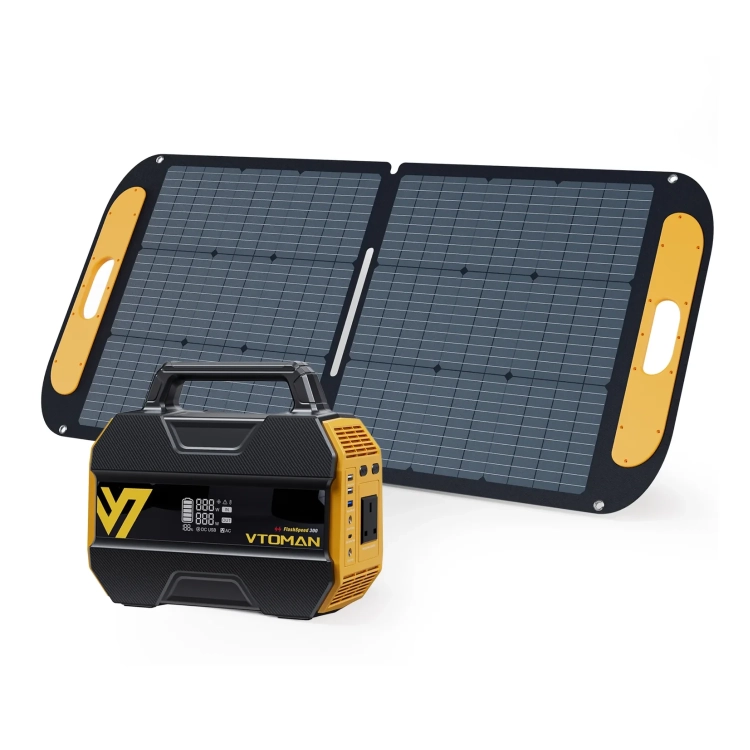 VTOMAN FlashSpeed 300 przed rozłożonym panelem słonecznym VTOMAN VS110