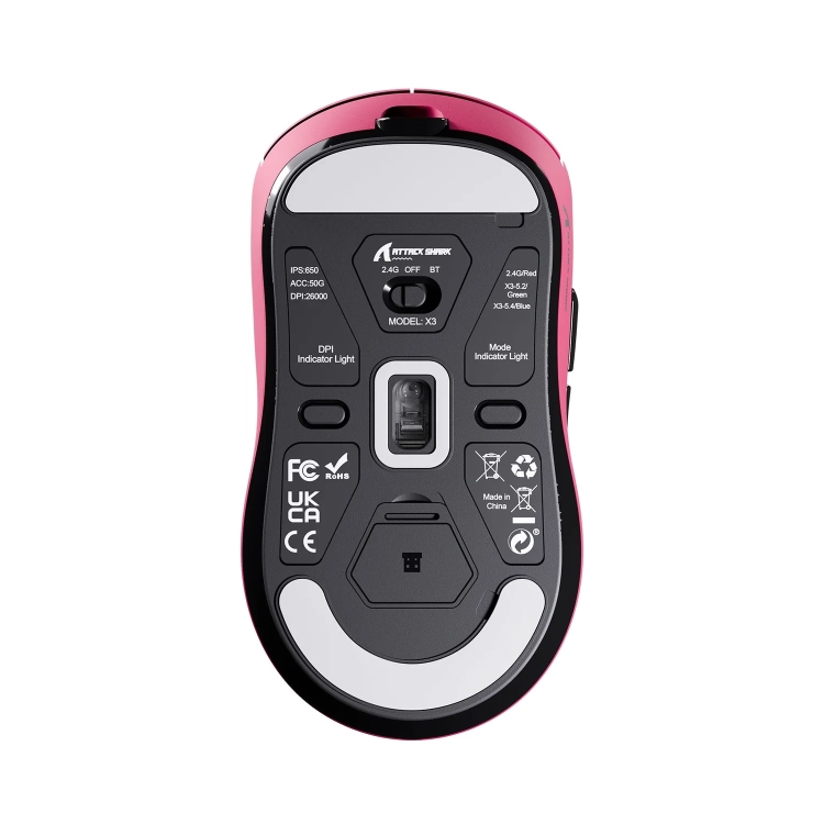 Spód myszy Attack Shark X3 Berry Red z sensorem PAW3395