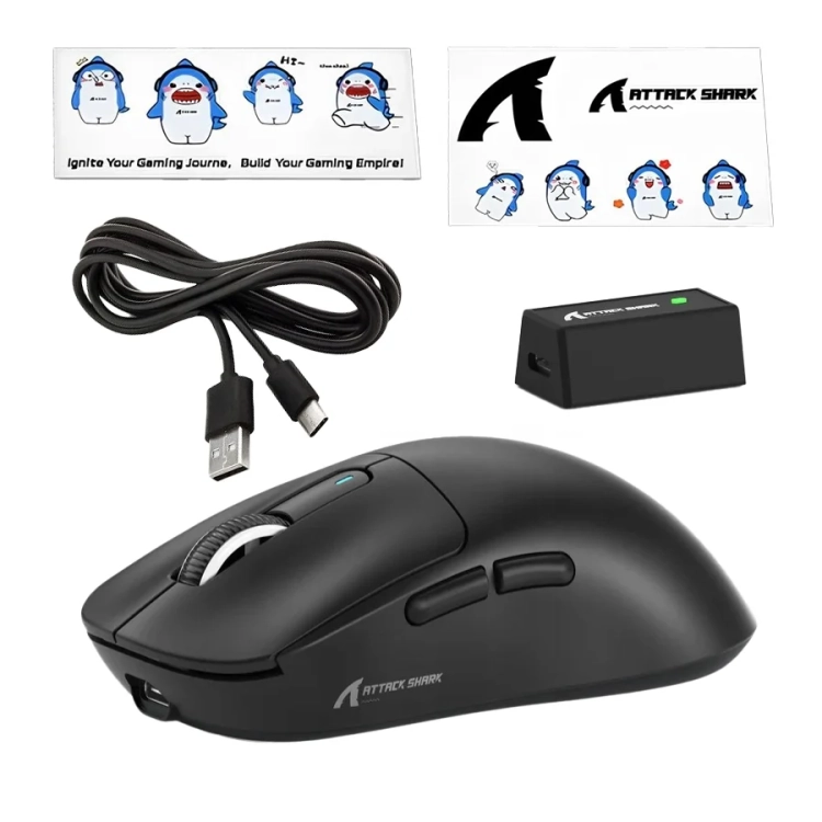 Zestaw Attack Shark X3 PRO: mysz, odbiornik, kabel i naklejki