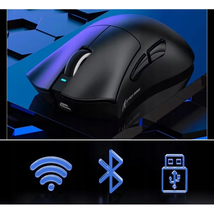 Czarna Attack Shark V3 i tryby 2,4 GHz, Bluetooth i USB
