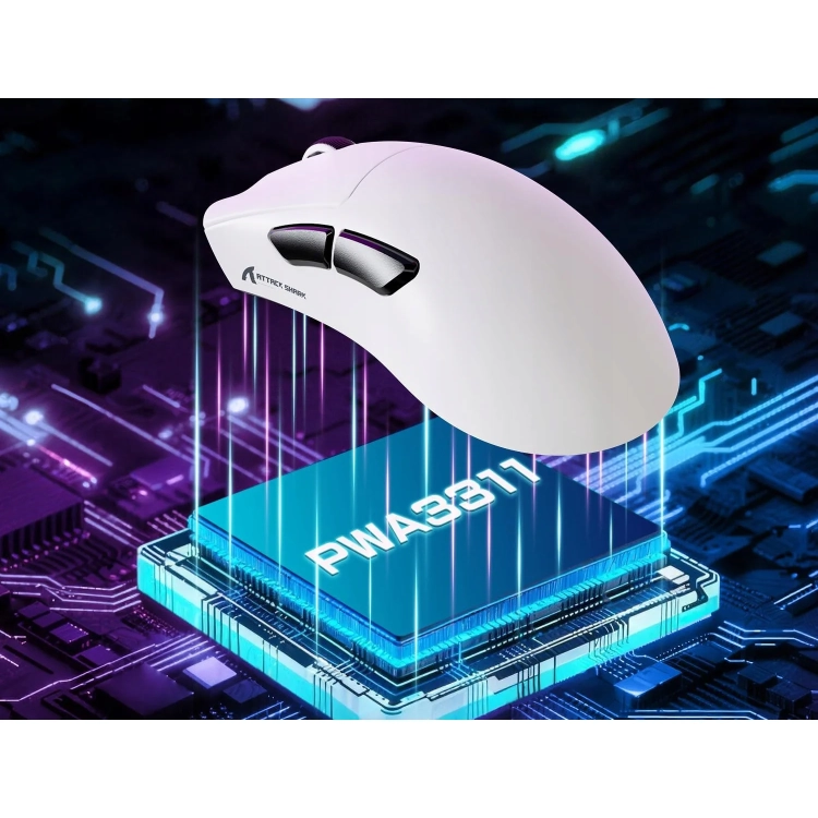 Biała Attack Shark V3 PRO nad sensorem PAW3311