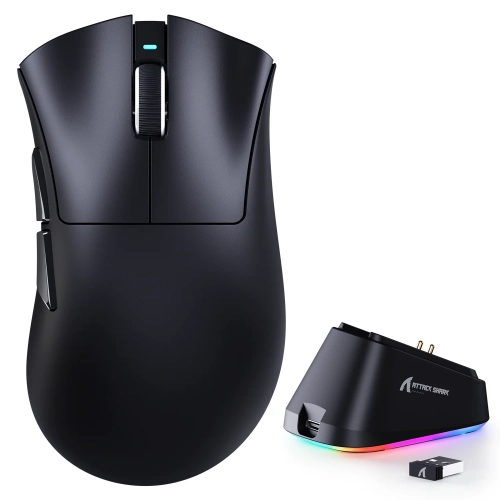 Czarna mysz Attack Shark V3 PRO ze stacją ładującą RGB