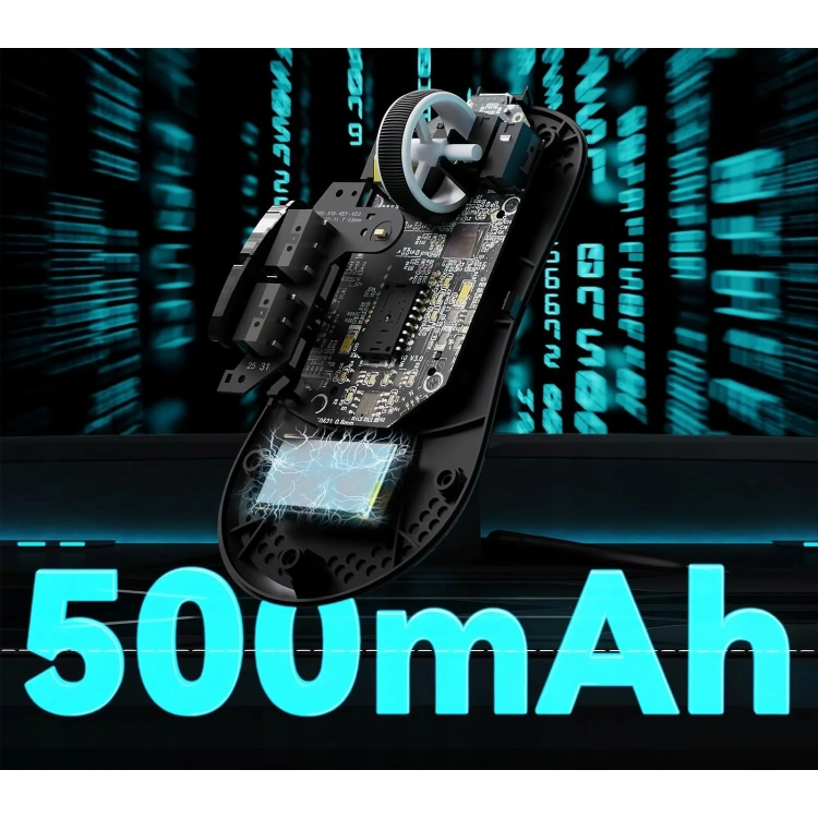 Wnętrze białej Attack Shark V5 i akumulator 500 mAh