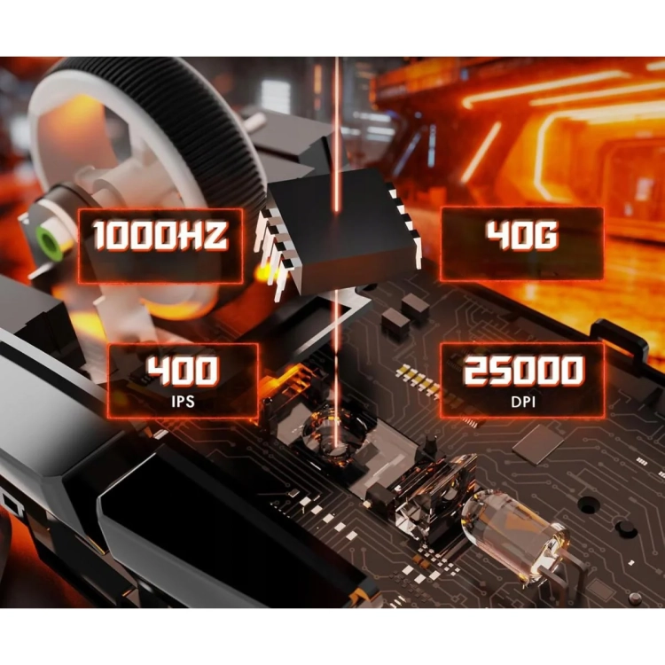Parametry Attack Shark V6: 1000 Hz, 40 G, 400 IPS, 25 000 DPI