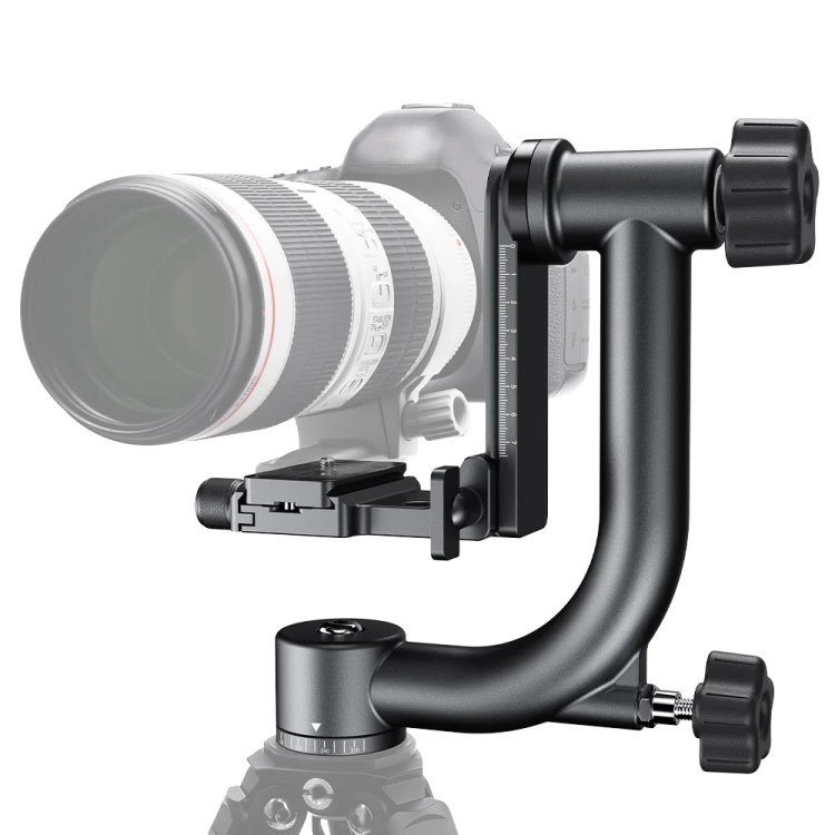 Głowica gimbal K&F Concept KF31.033 z teleobiektywem na statywie