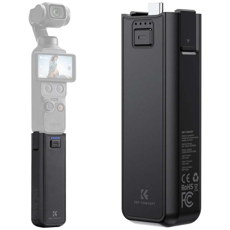 Uchwyt z akumulatorem K&F Concept 5000 mAh do DJI Osmo Pocket, przód i tył