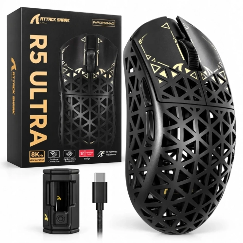 Opakowanie i zestaw Attack Shark R5 Ultra czarna