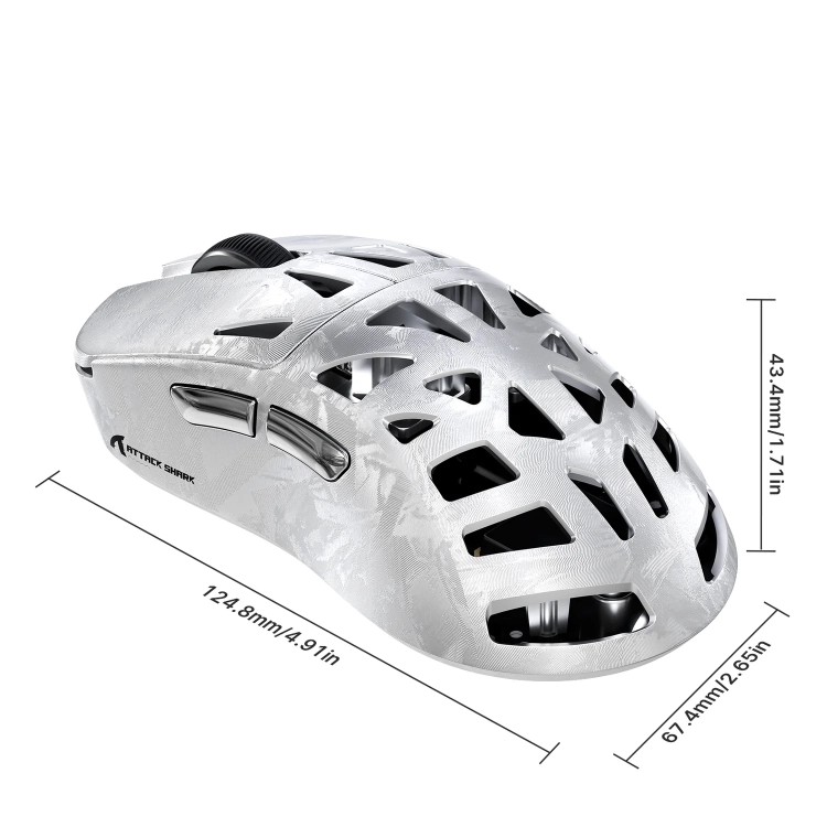 Wymiary srebrnej Attack Shark RS6 Ultra