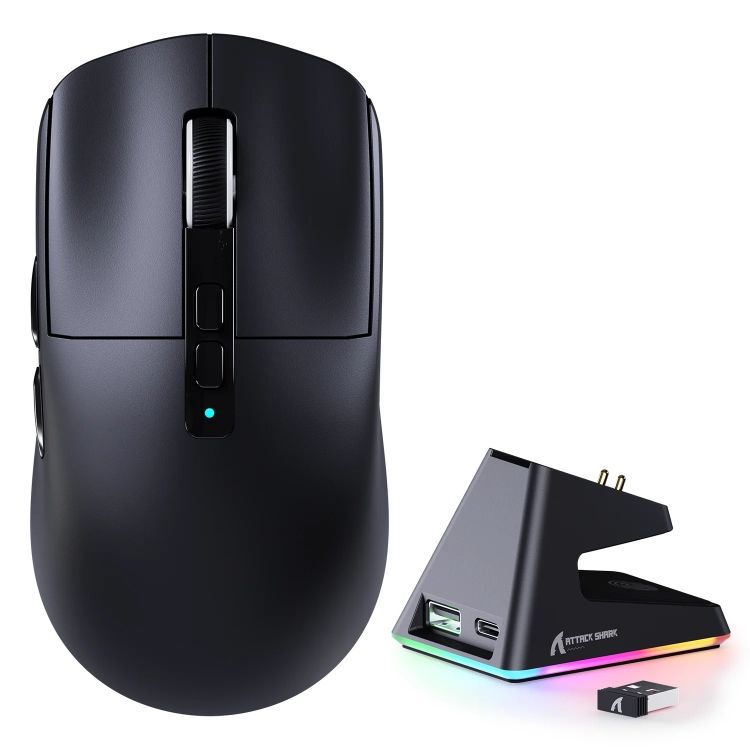 Czarna mysz Attack Shark X6 ze stacją ładującą RGB