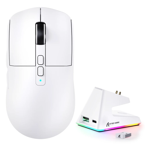 Biała mysz Attack Shark X6 ze stacją ładującą RGB