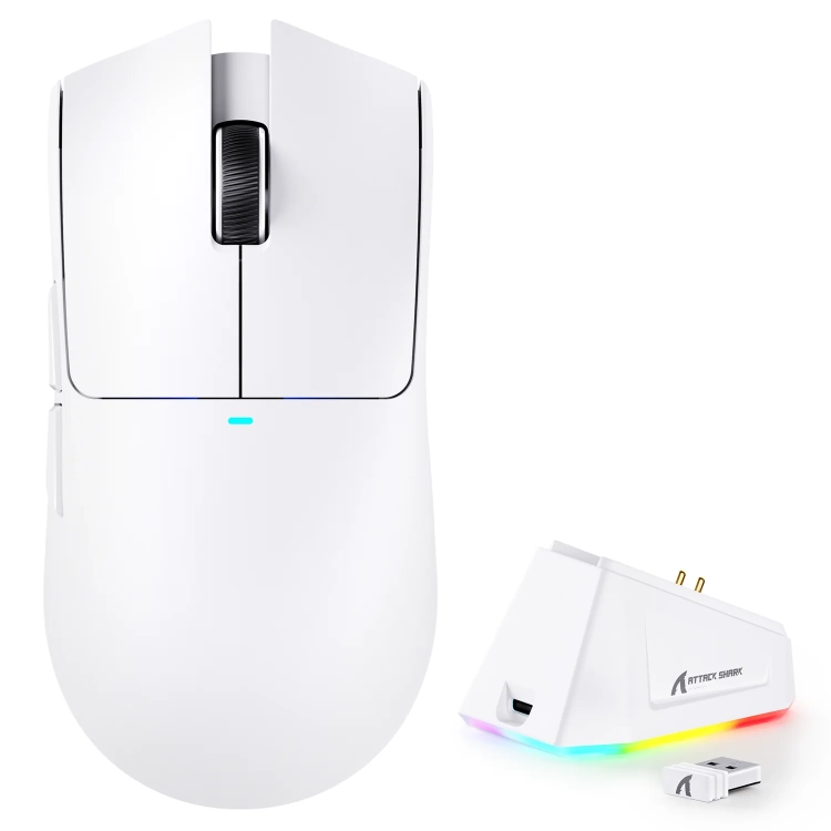Biała mysz Attack Shark X11 ze stacją ładującą RGB