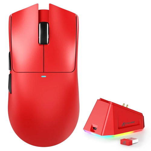 Czerwona mysz Attack Shark X11 ze stacją ładującą RGB