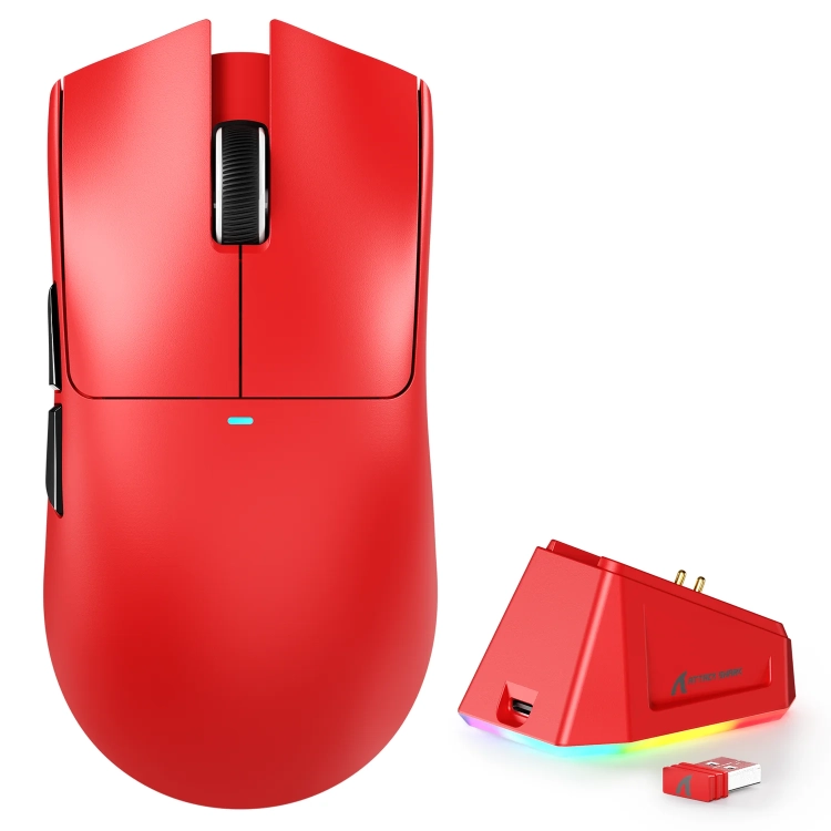 Czerwona mysz Attack Shark X11 ze stacją ładującą RGB