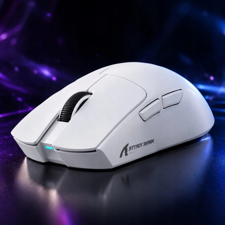Biała Attack Shark X11SE na ciemnym tle