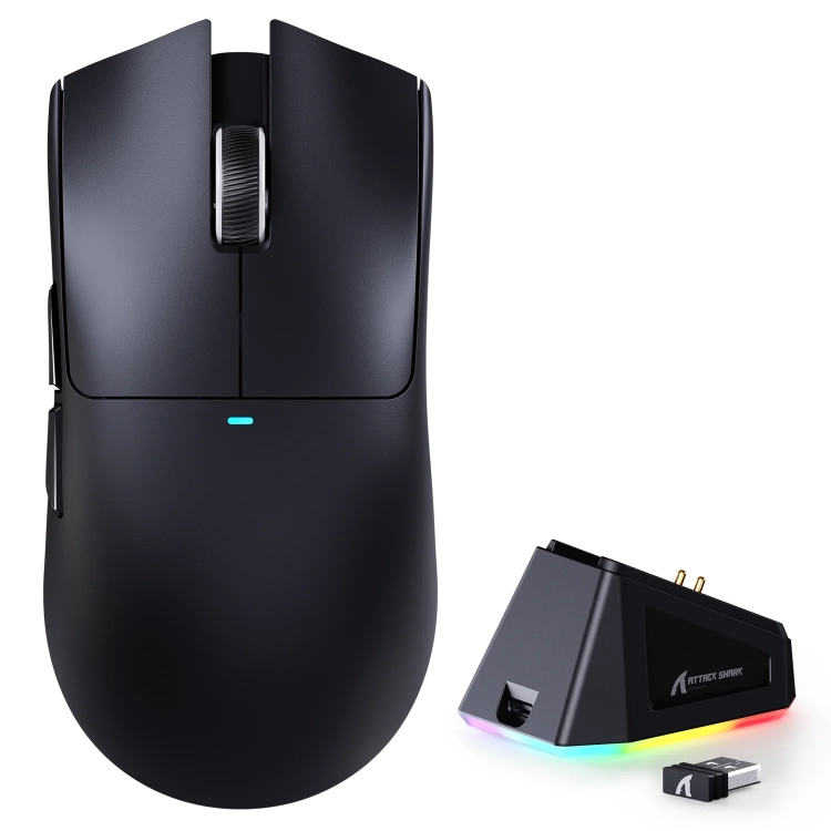 Czarna mysz Attack Shark X11 ze stacją ładującą RGB