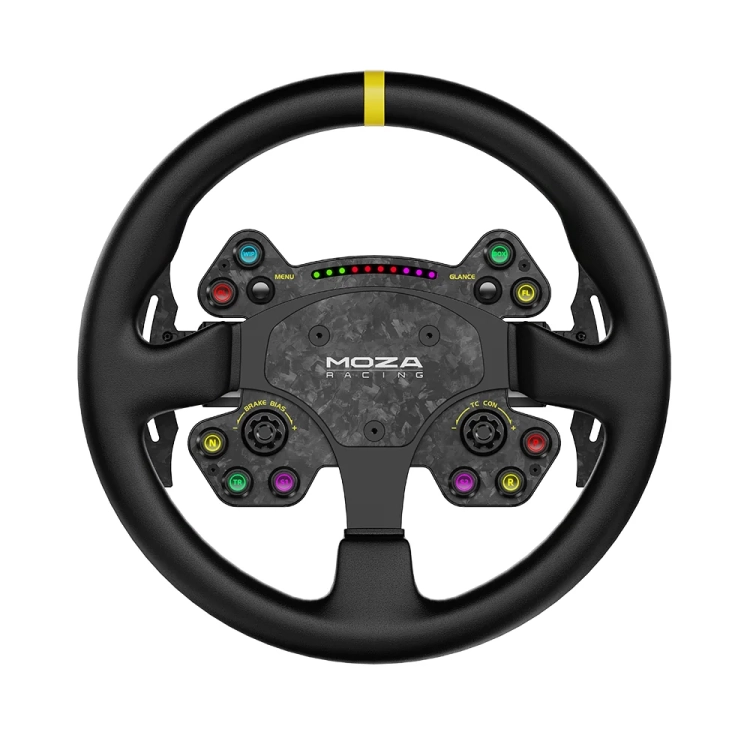 Kierownica MOZA Racing RS V2 RS25 13 cali w skórze naturalnej, widok z przodu