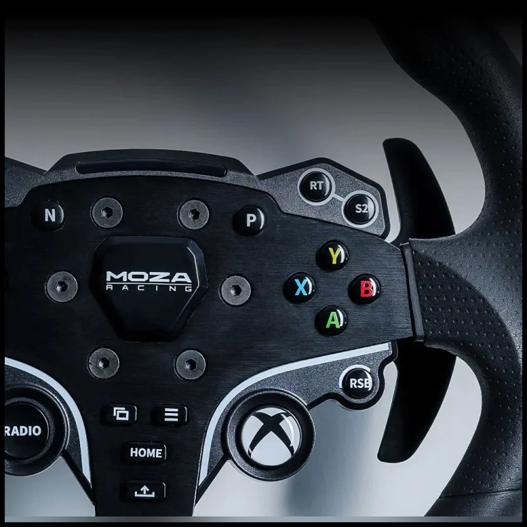 Przyciski kierownicy MOZA ESX z przyciskiem Xbox i oznaczeniami A, B, X, Y