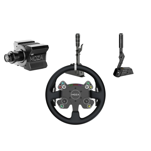 Zestaw Drift x Rally MOZA: kierownica CS V2P, baza R9 V3, skrzynia SGP i hamulec HBP