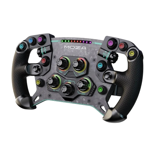 Kierownica MOZA GS V2P z przyciskami RGB i diodami RPM, ujęcie z góry