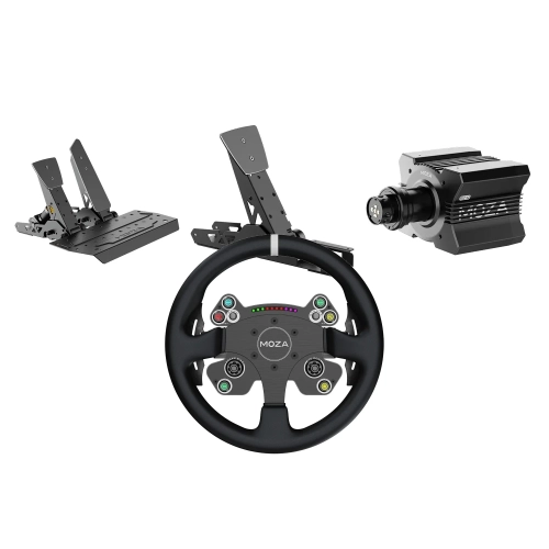 Zestaw MOZA: kierownica CS V2P, baza R12 V2, pedały SR-P i sprzęgło SR-P