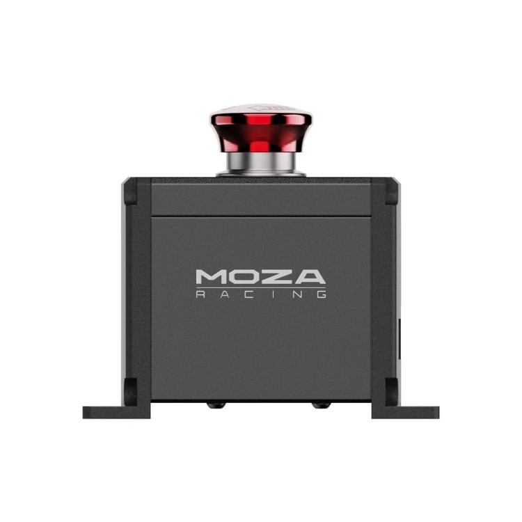 Wyłącznik MOZA E-Stop RS063 z przodu z logo MOZA